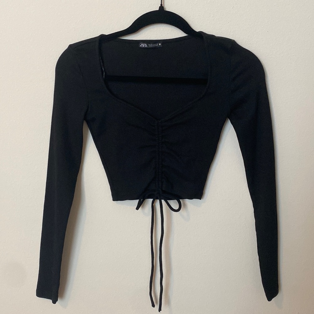 Zara black long sleeve crop top